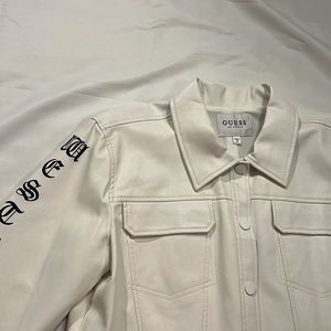 Guess white leather embroidered west coast jacket